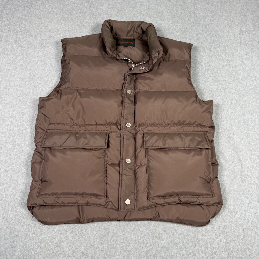 Vintage 80s Action Wear Brown Down Feather Puffer Vest Mens Large Gorpcore
